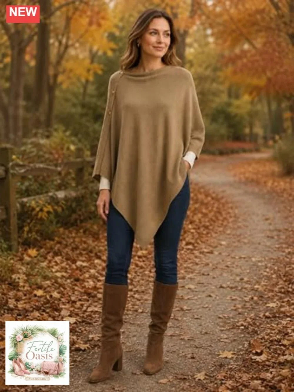 Soft Viscose Knit Poncho Shawl Wrap with Buttons | Cozy Cape for Women